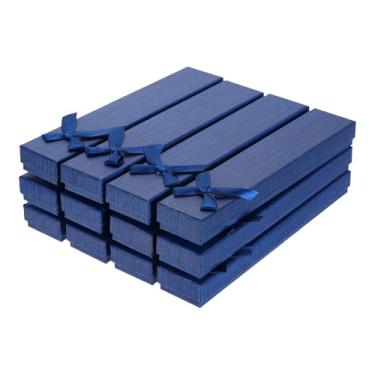 Imagem de PATIKIL Caixa de presente de joias de 21 x 3 x 2 cm, pacote com 12 unidades, caixa de colar retangular de papelão com inserções de espuma, laço para casamento, aniversário, aniversário, festival, azul