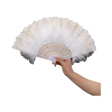 Imagem de Leque Dobrável Estilo Chinês Vintage Com Renda E Penas Para Dança, Cas