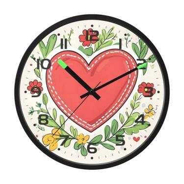 Imagem de SEHANY Relógio de parede com coração de dia dos namorados, silencioso, sem tique-taque, operado por bateria, controle de som, luz noturna, relógios de parede para sala de estar, cozinha, quarto