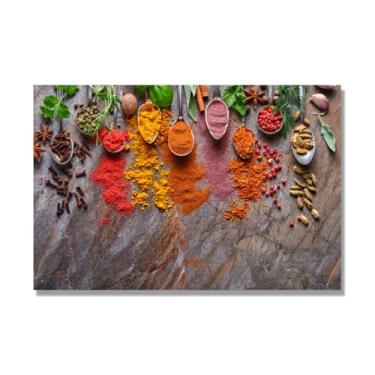 Imagem de Arte de parede em tela colorida para especiarias e colher de tempero | Decoração de cozinha vintage | Arte moderna para casa e sala de jantar. C90. 50 x 75 cm - 19,7 x 29,6 pol. Somente tela