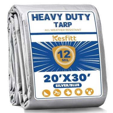 Imagem de Kesfitt Lona resistente à água 50 x 30 m, lona de 30 mm, resistente a desgaste e desbotamento, resistente a UV, capa de lona de poliéster com ilhós e bordas reforçadas para acampamento ao ar livre