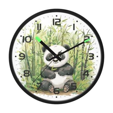 Imagem de SEHANY Bonito relógio de parede panda silencioso sem tique-taque relógio redondo operado por bateria 30 cm controle de som luz noturna relógios de parede para sala de estar, cozinha, quarto