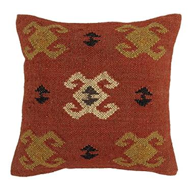 Imagem de Trade Star Capa de almofada 70% juta e 30% lã feita à mão Kilim capa de almofada quadrada altamente durável 45,7 x 45,7 cm linda capa decorativa de fazenda (padrão 1)
