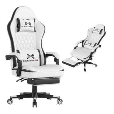 Imagem de Gamtimer Cadeira de jogos com apoio para os pés, cadeira ergonômica para computador, material respirável de poliuretano com encosto de cabeça e suporte lombar, adequada para jogadores Silla e adultos