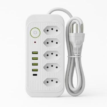 Imagem de Extensao Eletrica, Extensão Tomada, Régua Tomada, Régua de Energia, Filtro de Linha, 5 Tomadas, 4 Interfaces USB, 1 Porta USB Tipo-C, Cabo de Alimentação de 2,0 Metros, 110-220V (BRANCA)