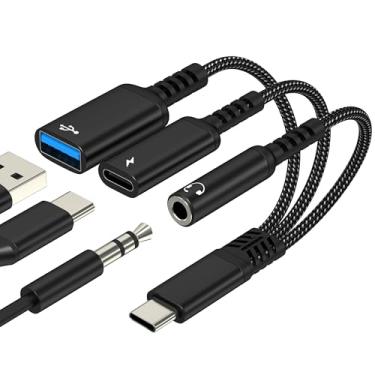 Imagem de Adaptador de áudio USB C para 3,5 mm (3 em 1) Aux Fone de ouvido para iPhone 17 16 Jack Splitter cabo tipo C para Apple Cord Charger Dongle USB 3.0 OTG carregamento duplo para iPad, adaptador de carro