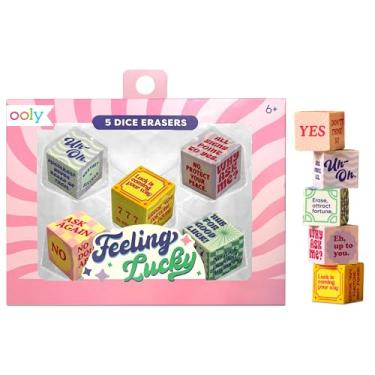 Imagem de Ooly Feeling Lucky Erasers, conjunto de 5 borrachas divertidas em forma de dados com mensagens divertidas, 2,5 cm cada, material escolar exclusivo para crianças, sala de aula e organização de mesa