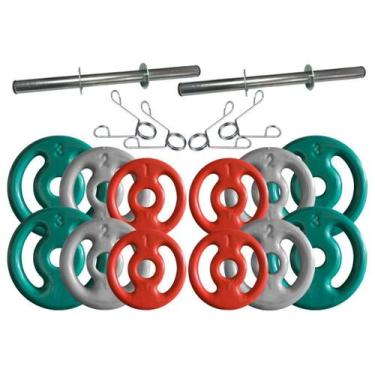 Imagem de Kit com Barras de Halteres e Anilhas Emborrachadas - 24 Kg - 2M