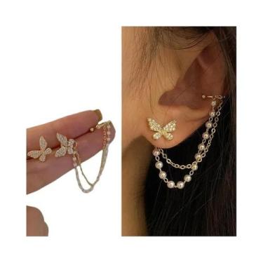 Imagem de Brinco De Clipe De Orelha Em Cristal Prateado Com Franjas, Não Perfura