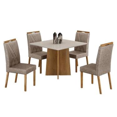 Imagem de Mesa de Jantar Jade 90cm Cinamomo Off White com 4 Cadeiras Lara Linho 