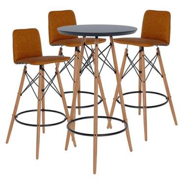 Imagem de Mesa Bistrô com Banqueta Kit 3 Peças Gourmet Preto Facto Marrom - Imca