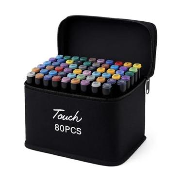 Imagem de Conjunto de Canetas Marcador Permanente Canetinhas para Colorir Touch com Ponta Dupla para Desenhos Profissional e Escolar com Duas Pontas Hidrográficas com Estojo para Transporte (80 cores)