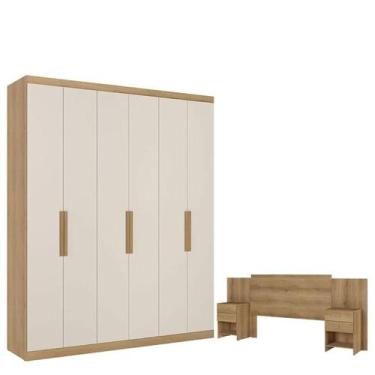 Imagem de Guarda Roupa Casal Milan 6 Portas Capuccino Off White Acetinado e Cabe