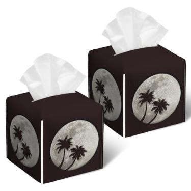 Imagem de Capa de caixa de lenços de lua cheia, 2 peças, porta-lenços de couro de palmeira, caixa quadrada de papel facial, organizador de cubos para banheiro, quarto, mesa, escritório