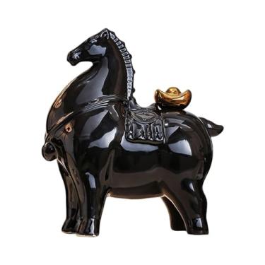 Imagem de BLWOTMOR Elegante Estátua de Cavalo em Cerâmica com Textura Fina, Escultura Moderna, Ornamento Decorativo para Escritório, Sala de Estar, Quarto, Armário, Mesa, Black W Gold Ingot, Tamanho real