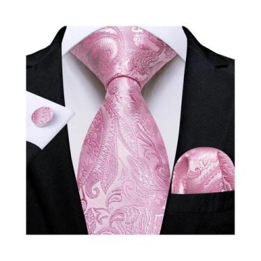 Imagem de Conjunto De Gravata Masculina Rosa Xadrez Paisley Listrada Lisa Com Le