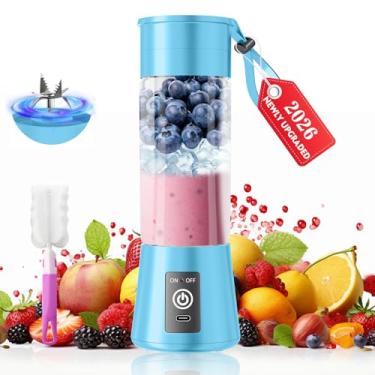 Imagem de Liquidificador de smoothie portátil pessoal sem fio – Mini liquidificador atualizado 2025 com 6 lâminas, recarregável tipo C, copo de suco de 370 ml, sem batidas, recém-espremido em viagens/esportes