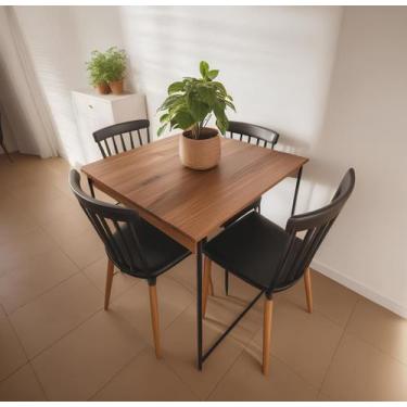 Imagem de Mesa de Jantar Industrial Carvalho e Preta 80x80 cm para Cozinha Peque