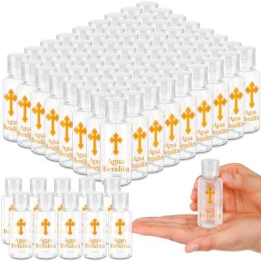Imagem de Bokon 50 garrafas de água benta de 28 g para lembrancinha de festa de batismo Agua Bendita recipientes vazios de plástico com cruz católica dourada Bautismo, presente religioso de primeira comunhão
