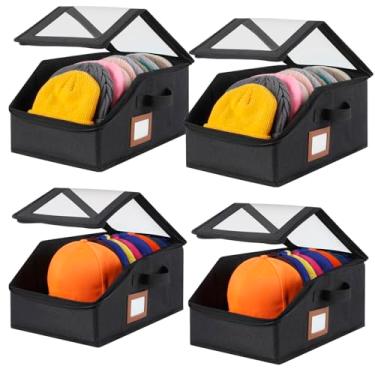 Imagem de Pacote com 4 chapéus de armazenamento para bonés de beisebol - comporta até 56 bonés, organizador de chapéus para armário, caixa de chapéu empilhável com papelão, organizador de gorro à prova de