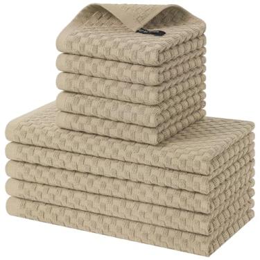 Imagem de Homaxy Conjunto de toalhas de cozinha e panos de prato 100% algodão, 30 x 30 x 63 cm, conjunto de 10 panos de prato felpudos a granel, toalha de mão super macia e absorvente com laço para pendurar