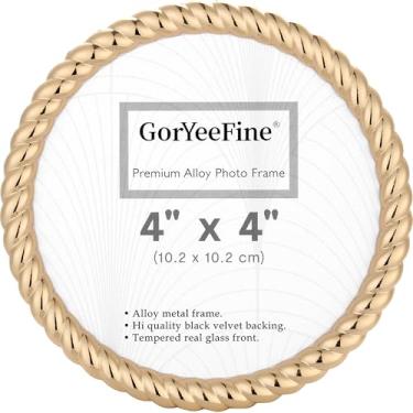 Imagem de GorYeeFine Molduras redondas douradas de alta qualidade de 10 x 10 cm – perfil de corda contemporâneo, suporte de veludo de alta qualidade e frente de vidro temperado para decoração de casa, para mesa