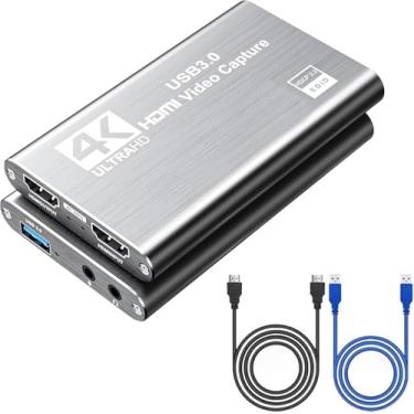 Imagem de 4K HDMI Video Capture Card, USB3.0 1080P 60FPS Video Recorder, Nintendo Switch Capture Card para Streaming Gaming e Broadcasting, funciona com Xbox Series X/S, Xbox One X/S, PS4, OBS, câmara (cinzento