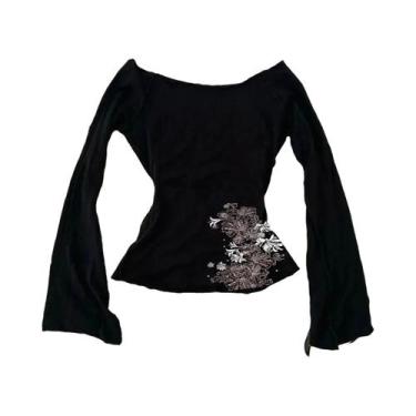 Imagem de Camiseta Feminina De Manga Longa Com Estampa Floral, Ajuste Slim, Vers