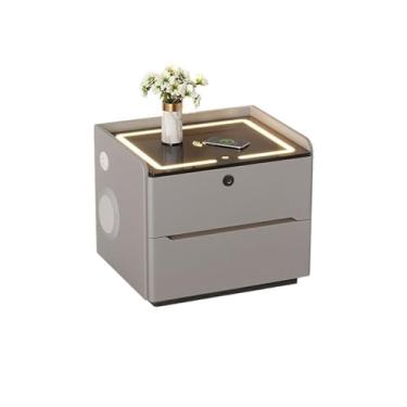 Imagem de Mesa de cabeceira moderna de madeira multifuncional moderna com gaveta de armazenamento para quarto prático (grande)