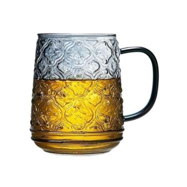 Imagem de Copo vintage com textura de flor de cerejeira com alça colorida, caneca de vidro borossilicato transparente de 479 ml (cinza)