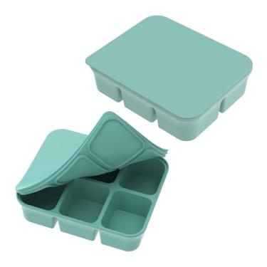 Imagem de 2 bandejas para cubos de gelo, formas reutilizáveis de silicone resistentes a derramamentos com tampa, recipiente para freezer de fácil liberação para sopas, molhos, café, chá, uísque, coquetéis