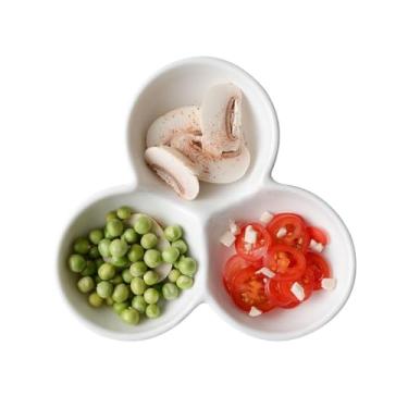 Imagem de x3anggyt5 Prato de molho de soja tigela de lanche de cerâmica branca pura tigela de molho tigela tripla criativa bandeja de lanche tigela de salada tigelas de molho