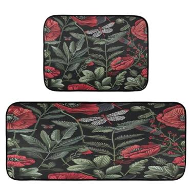 Imagem de xigua Conjunto de 2 peças de tapetes e tapetes de cozinha de rosas absorventes macios para o chão, tapete de cozinha, antiderrapante, conjunto de capachos, 50 x 120 cm + 50 x 70 cm