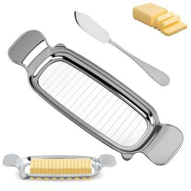 Imagem de Jeukwud Cortador de manteiga e queijo de aço inoxidável com cabo ergonômico, utensílio de cozinha para fatiar facilmente blocos, ferramenta de preparação de alimentos