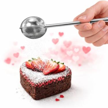 Imagem de Espanador de farinha para assar pão – Aspersor de farinha de 18 cm para assar pão com alça de mola – Aço inoxidável 304, operação com uma mão, tamanho compacto, seguro para lava-louças | Açúcar em pó