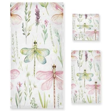 Imagem de xigua Conjunto de toalhas de banheiro libélulas pastel aquarela absorvente macio 3 peças toalha de banho toalha de mão toalhas decorativas para banheiro, academia, hotel, praia, piscina