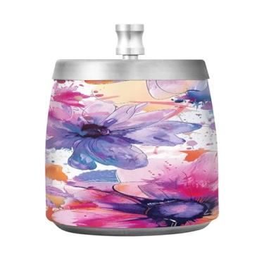 Imagem de STAYTOP Cinzeiro de flores coloridas de tinta com tampa, cinzeiro de aço inoxidável à prova de vento, sem fumaça, cinzeiro grande para uso externo para decoração de escritório em casa