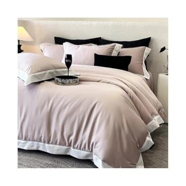 Imagem de x3anggyt5 Conjunto de cama de algodão Lyocell luxuoso 4 peças macio sedoso cor pura capa de edredom lençol e fronha (rosa, king 220 x 240 cm, 4 peças)