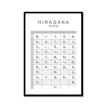 Imagem de Pôster do gráfico do alfabeto japonês Hiragana Katakana preto e branco pintura em tela educação aprender impressões escritório sala de aula decoração (SKU5,12 x 45,7 cm = (30 x 45 cm), moldura de