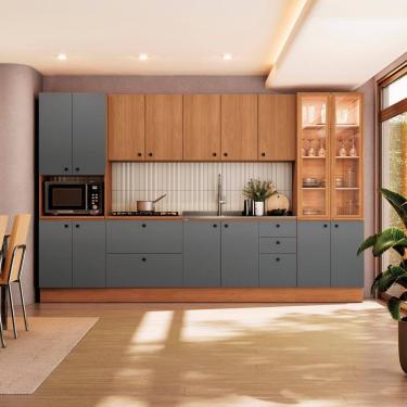 Imagem de Cozinha Modulada Pixel Kappesberg 100% MDP Canela/Cinza Sagrado/Canela 340cm