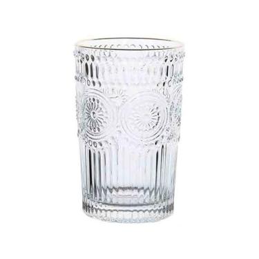 Imagem de Copos vintage sem haste, copo de vidro em relevo de girassol com borda dourada (grande)