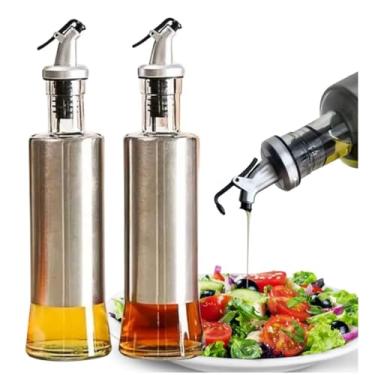 Imagem de PureFlow™ 2 Unidades Dispenser Galheteiro Azeite e Vinagre 300ml Vidro com Inox Premium | Bico Galheteiro Dosador Gourmet