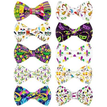 Imagem de PET SHOW Pacote com 10 gravatas borboleta para cães pequenos Mardi Gras, coleira deslizante, acessório para filhotes, gatos, animais de estimação, gravatas borboleta para festas de fim de ano