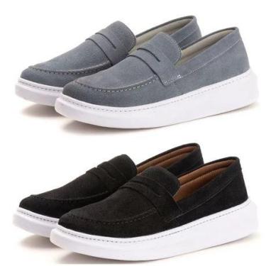 Imagem de kit 2 pares de tênis material sintético camurça mocassim confortável l