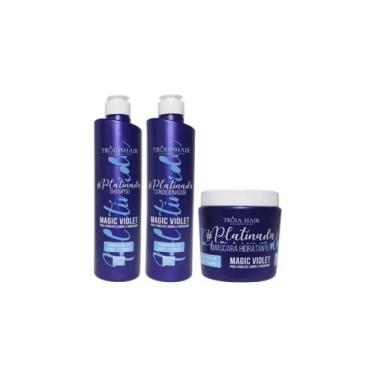 Imagem de Kit Tróia Hair 3 Passos Shampoo + Cond + Máscara - Matizador Platinada