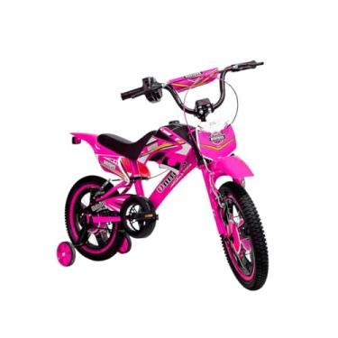 Imagem de Bike Bicicleta Moto Cross Aro 16 Infantil Unitoys Rosa Com Rodinhas Para Passeio