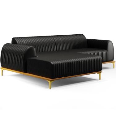 Imagem de Sofá 5 Lugares com Chaise Esquerdo Sala Estar Molino 300cm D02 Couríssimo Preto B-159 - Lyam Decor