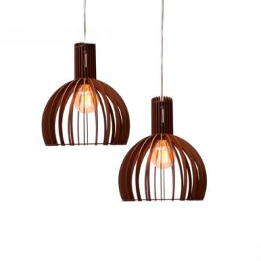 Imagem de Kit 2 Pendente Luminária de Teto Lustre Decoração Casa Cozinha Bancada Gourmet Enviamos Montado, Cor Nogueira