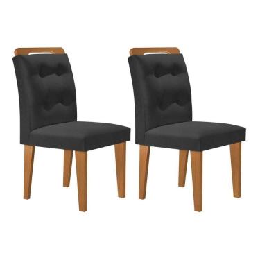 Imagem de Kit 2 Cadeiras De Cozinha Imperatriz 2 Un Madeira Capuccino Linho Grafite Rufato