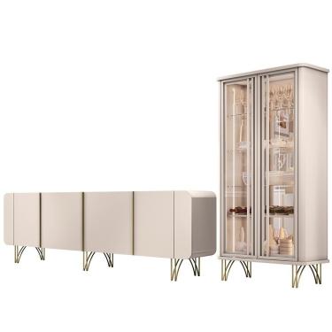 Imagem de Kit Aparador Buffet Bar Living Santiago Com Cristaleira Adega Síria B01 Off White
